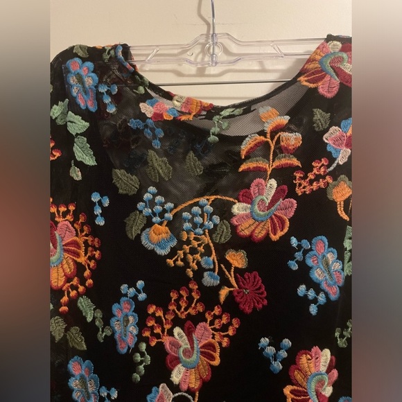 Zara Knit Slip Dress with Vibrant Floral Embroidered Mesh Overlay Size Medium - Picture 9 of 9